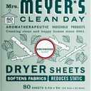 MRS. MEYER'S CLEAN DAY Dryer Sheets, Fabric Softener, Reduces Static, Infused with Essential Oils, Birchwood, 80 Count
