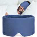 FRESHME Pure Handmade Cotton Sleep Mask - Blackout Eye Mask with Adjustable Velcro Soft and Comfortable Eye Blinder Shade for Men Women Travel Office Nap Airplane Blue