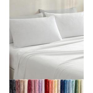 Fleece Sheets Full Size Set - 4-Piece Velvet Flannel Sheet Set - Super Soft Fleece Bedding - 1 Flat & 1 Fitted and 2 Pillowcases - Cozy Warm, Comfy & Plush - Deep Pockets, Fuzzy & Anti-Static - White