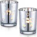 Honeydak Set of 2 Shabbat Candles Holders Silver Jewish Judaica Gift Set Electroplated Glass Modern Shabbat Candlestick Holders for Tea Lights Hanukkah Gifts