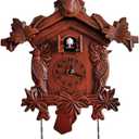 NP Deer Head Cuckoo Clock on Wall Living Room Wall Clock Bird Sing Alarm Clock Cuckoo for Children Room, Wood Red