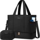 LOVEVOOK Travel Duffle Bag, Puffer Weekender Bags for Women with Shoe Compartment, Carry On Overnight Hospital Bag, Gym Tote (42L-Large, Black)