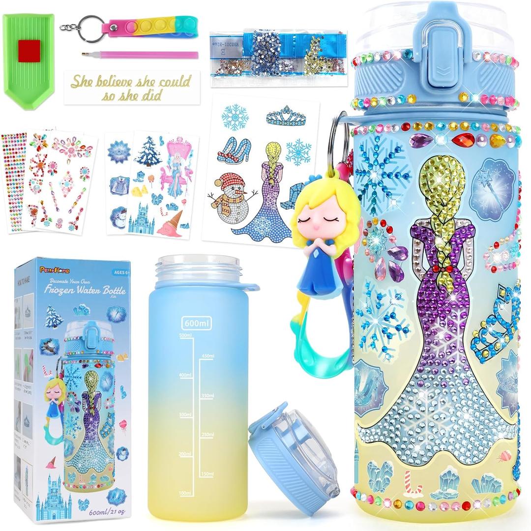 PERRYHOME Decorate Your Own Frozen Water Bottle Kits for Girls, Frozen Toys for Girls Age 4-10 Painting Crafts, Fun Arts and Crafts Kits 6-12 Year Old Toddler Girls Birthday Christmas Gifts Toys