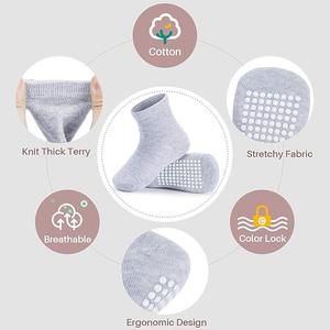 JAKIDAR 6 Pack Baby Toddler Socks Non Slip Grip Cotton Crew Socks for Boys Girls Infants Kids