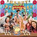 42 Pcs Toy Birthday Party Supplies Pack Includes Banner Cake Topper Blackdrop Balloons for Toy Party Supplies