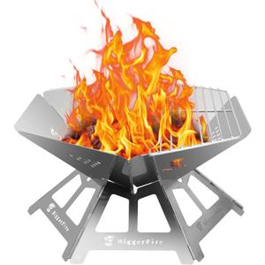 Foldable Portable Fire Pit,Stainless Steel Fire Pits with Charcoal Grill Net and Storage Bag,Camping Fire Pit Grill for Patio Outdoor Barbecue Campfire Bonfire