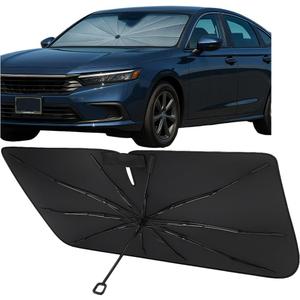 Proadsy Windshield Sun Shade Umbrella for Honda Accord 2023-2025 2026 Foldable Car Umbrella Sunshade with Soft TPU Handle Spring Structure Crystal Cooling Material Protect Car from Rays & Heat