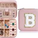Travel Jewelry Case with Mirror, Mini Portable Jewelry Travel Organizer, Small Jewelry Box for Bridesmaid Gift, Travel Essential to Store Ring, Necklace, Earring. (B)