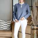 Arach&Cloz Womens Swaters 2024 Fall Fashion Outfits Long Sleeve Crewneck Knit Tops Ruffle Casual T-Shirts Cute Tees Blouses (Blue, XL)