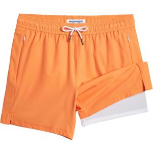maamgic 5inch Mens Swimming Trunks with Compression Liner 2-in-1 Swim Trunks Stretch Quick Dry Swim Shorts Zipper Pockets (Orange, XL)