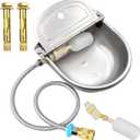 Automatic Animal Water Bowl with Float Valve, 304 Stainless Steel Livestock Water Dispenser for Dog Horse Goat Pig Cow Livestock Water Bowl Kit Includes Bowl, Pipe, 2 Valves, Quick Connector Adapter