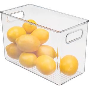 mDesign Plastic Slim Organizing Bin for Kitchen Pantry Cabinet, Fridge or Freezer, Food Organization Storage Bin with Handles, Pantry or Kitchen Storage Organizer Bins, Ligne Collection, Clear