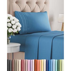 Twin Size 3 Piece Sheet Set - Comfy Breathable & Cooling Bed Sheets Set - Hotel Luxury Bedding for Women, Men, Kids, Teens, Boys & Girls - Deep Pockets, Soft and Wrinkle Free - Oeko-Tex - Denim Blue