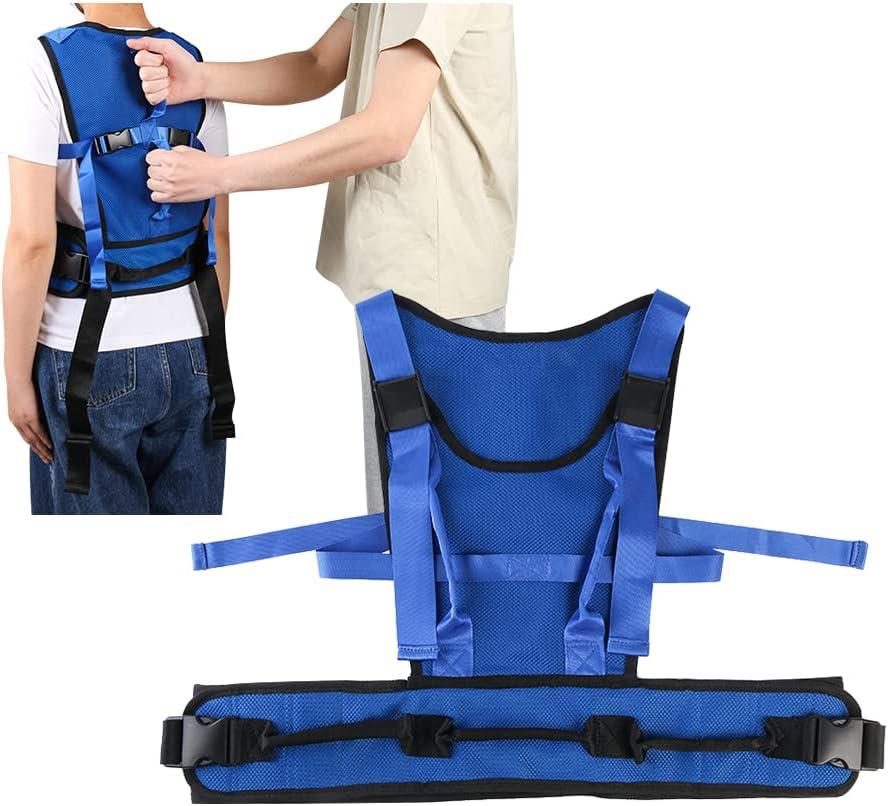 Gait Belt for Seniors Transfer Gate Belt for Elderly Lifting with 8 Handles Physical Therapy Lift Assist Patient Fall Prevention Medical Walking Standing Aids Supports Safety Harness (Mesh - Blue), waist size is 34“~49”