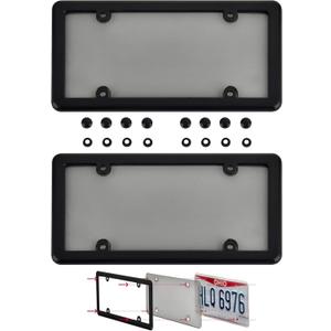 License Plate Frames, 2 Pack License Plate Protector, ABS Car Front/Rear License Plate Frame