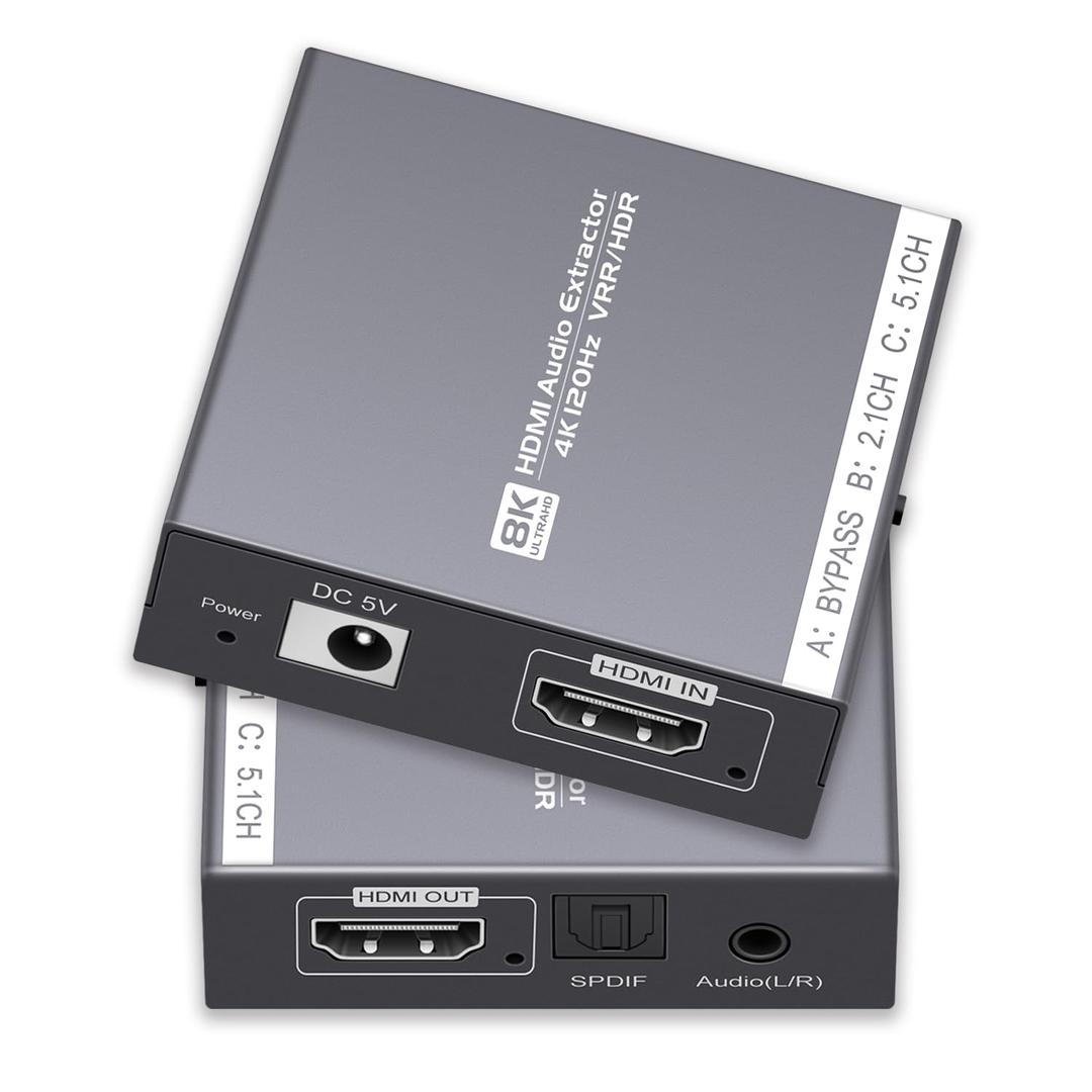 8K HDMI 2.1 Audio Extractor 4K@120Hz/8K@60Hz, HDMI to Optical and 3.5mm Audio Adapter for PS4/5, Fire Stick, Speakers, Headphones, Blu-ray Player