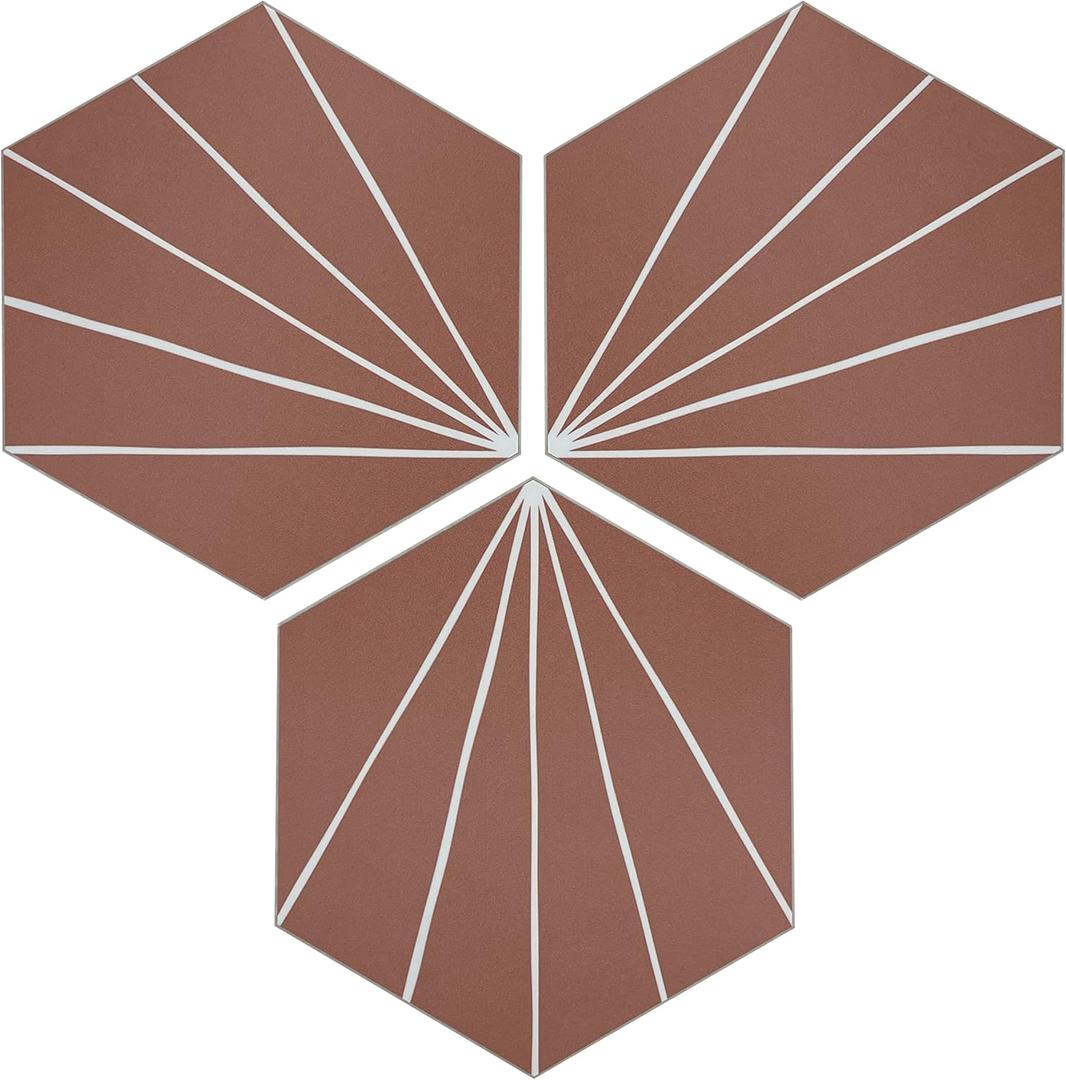 45-Sheet Peel and Stick Backsplash Tile Sticker, 6" x 7" Orange Art Deco Hexagon Flower Vintage Self-Adhesive Wall Tile for Kitchen Bathroom Shower Living Room, Covers 10 Sq. Ft.