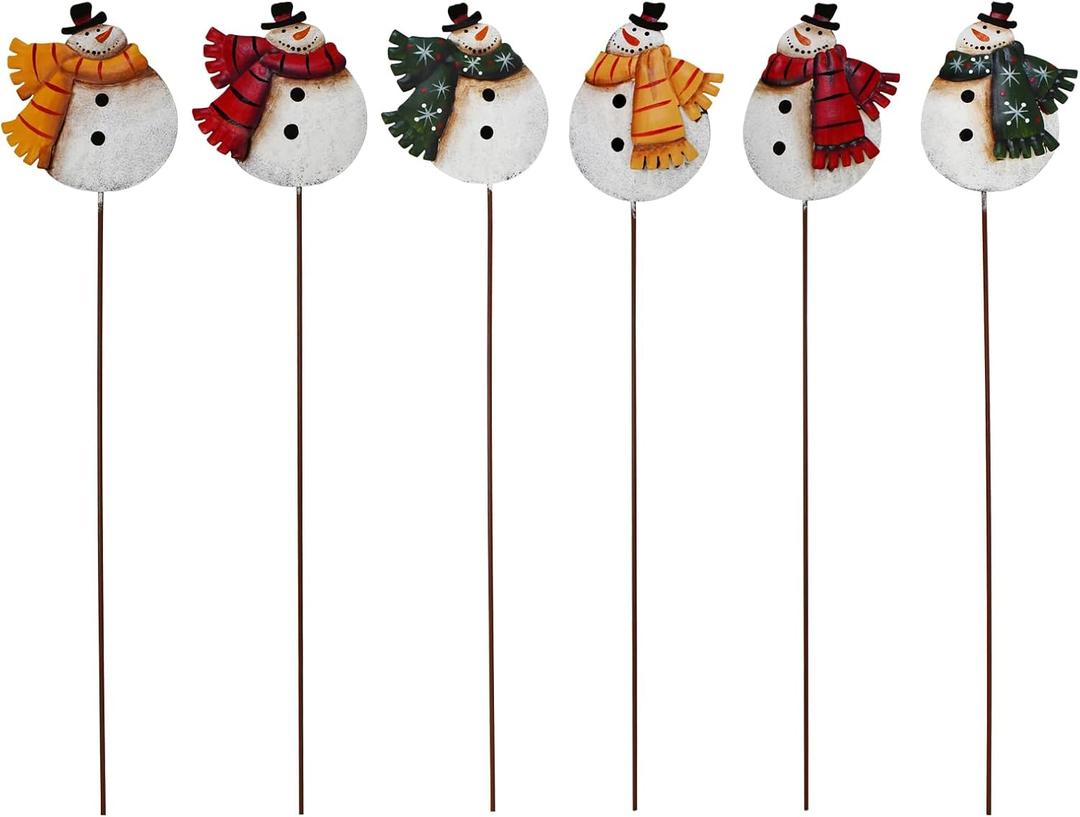 Veclotch 16" H Christmas Snowman Garden Stake Decor, Rustic Metal Snowman Yard Sign Outdoor Yard Stake Lawn Ornament, Merry Christmas Yard Decor Xmas Holiday Decoration