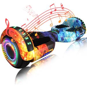 SIMATE Hoverboard, Bluetooth All Terrain Hover Boards with LED Lights and APP Control, Gifts for Kids Adults Girls Boys, for All Ages (Dual flame)