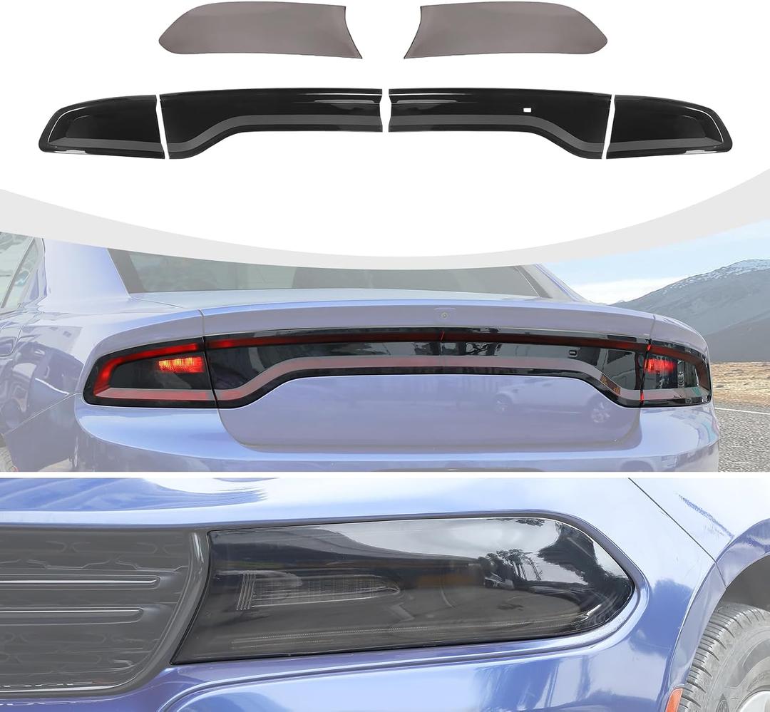 RAZPOY for Charger Smoked Tail Light Covers & Headlight Cover Trim Tint Compatible with 2015-2024 Dodge Charger Exterior Accessories, Smoke Black