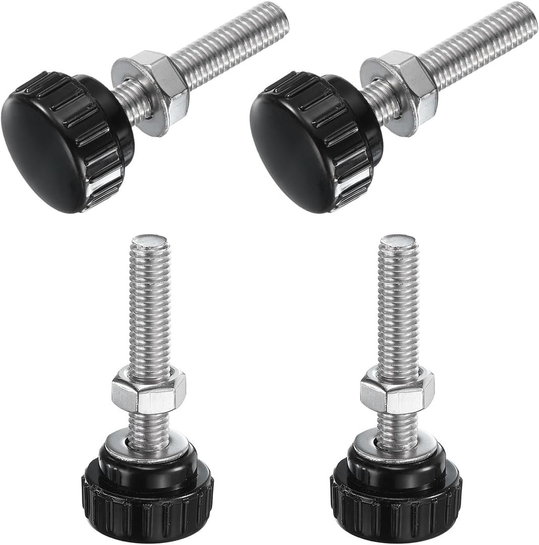uxcell 4 Sets Knurled Knobs Thumb Screws with Nuts Washers, Metric M8 x 45mm Male Thread 25mm Plastic Head, 304 Stainless Steel Stud Hand Knobs Clamping Thumbscrews Handles, Black