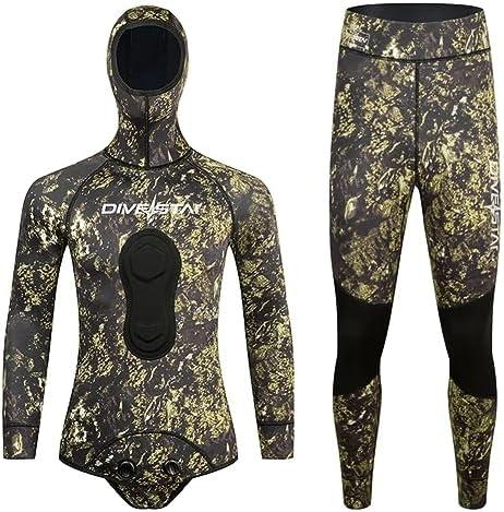 WYYHAA 1.5MM Neoprene Spearfishing Wetsuit with Hooded, 2 Pieces Camouflage Hunting Diving Suit for Cool Water Freediving Snorkeling, Medium
