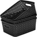 MaxGear Organization and Storage 3 Packs, Plastic Bins Organizer Bins, Woven Baskets for Storage, Plastic Baskets with Handles, Black Basket for Organizing, Basket Organizer for Home and Office, Large