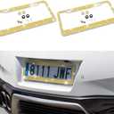 Bling 2PCS Car License Plate Frame, Handcrafted Crystal Stainless Steel License Plate Frame, Sparkly, Durable, Universal Fit, Car Accessories for Girls, Women (Yellow)