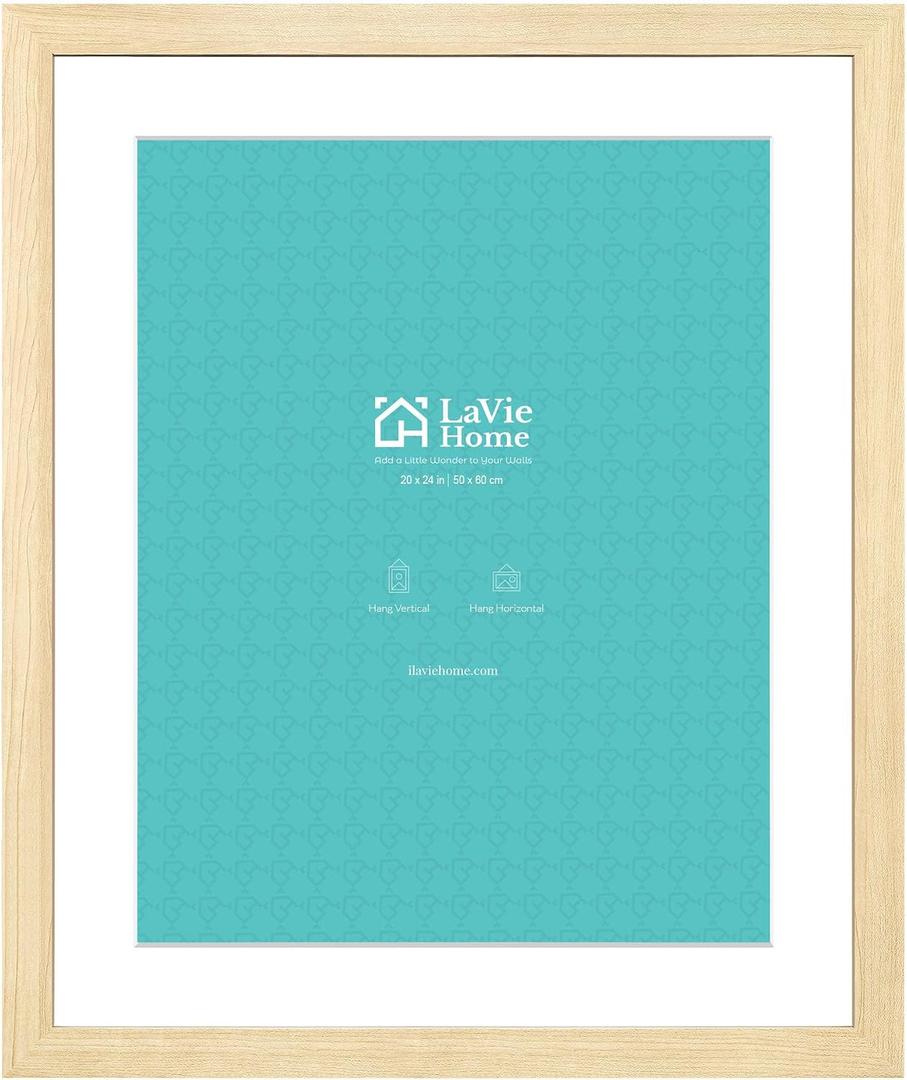 LaVie Home 20x24 Picture Frame Beige Oak Wood Poster Frame, Display Pictures 16x20 with Mat or 20x24 Without Mat, Stable Frame and Polished Plexiglass, Horizontal and Vertical Format of The Walls