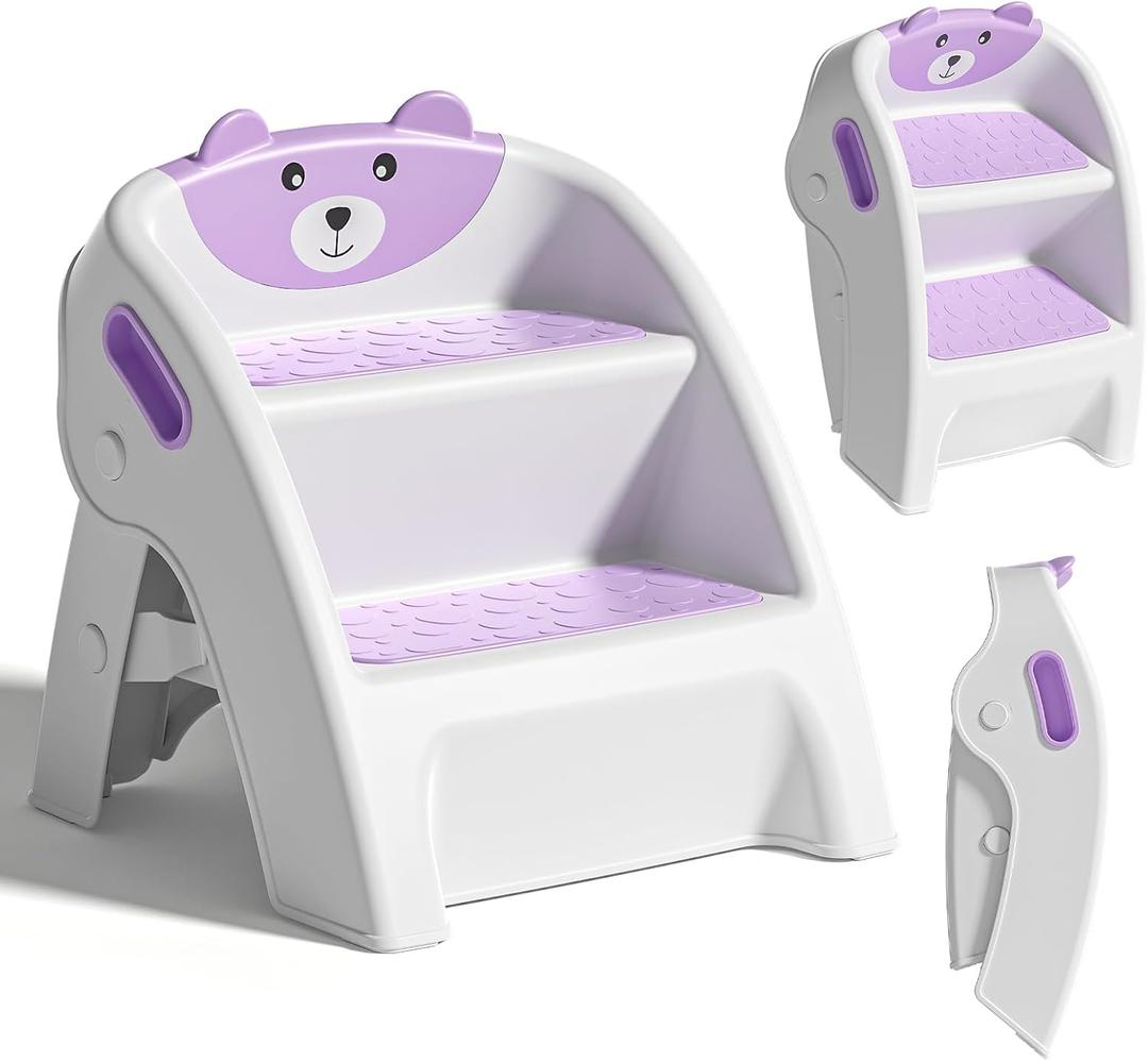 TPN Toddler Step Stool for Bathroom Sink and Potty Training Durable AntiSlip,AntiTip AFrame,10Second Assembly, 2Step Potty Stool with Wide Steps (Purple)