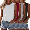 Ficerd 4 Pack Women's Sleeveless Tops, Casual Summer Loose Fit T Shirts Solid Color Tunic Tank Tops Ladies' Crew Neck Tee (Medium, Black, Light Gray, Red, White)