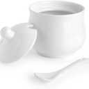 Ceramic Sugar Bowl with Lid and Spoon, White Porcelain Sugar Salt Pepper Storage Jar, 12 Ounces