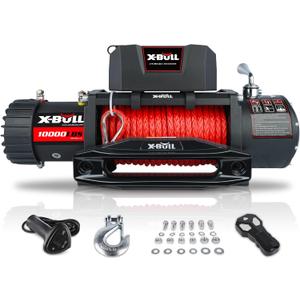 X-BULL Winch 10000 lb. Load Capacity Electric Winch Kit 12V Synthetic Rope,Waterproof Electric Winch with Hawse Fairlead, with Wireless Handheld Remote and Corded Control Recovery