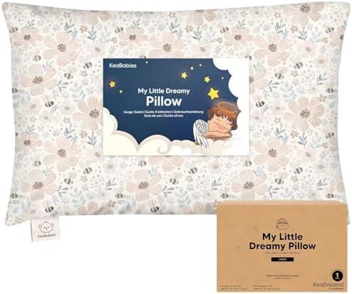 KeaBabies Toddler Pillow with Pillowcase, Jumbo 14X20 - Soft Organic Cotton Toddler Pillows for Sleeping - Machine Washable - Perfect for Travel, Toddler Bed Set (Flora Vale)
