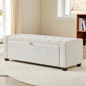 Storage Ottoman Bench for Bedroom End of Bed, Upholstered Tufted Bench Foot Rest for Living Room,Holds up to 330 lb,Rectangular Entryway Shoe Bench with Storage for Hallway,Linen Beige