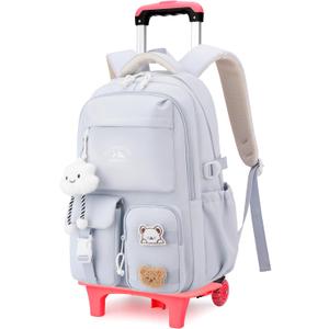 Girls Rolling Backpack with Wheels, Girls Wheeled Backpack for School, Kids Roller School Bag Bookbag on 2 Wheels, Light blue