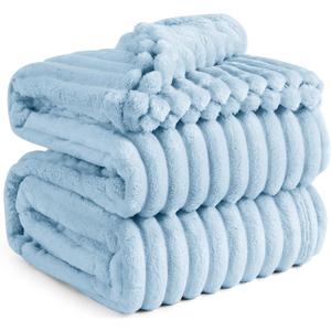 Bedsure Blue Fleece Blanket for Couch - GentleSoft Cozy Soft Blankets for Women, Cute Small Throws for Girls, Light Blue, 90x90 Inches