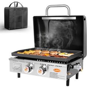 Hisencn Portable Griddle for Outdoor, Tabletop, Countertop, Kitchen, Tailgating, RV - Nonstick Camping Griddle 369 sq. in. 24000 BTUs Griddle for Gas Grill, 22 Inch with Hood, with Carry Bag