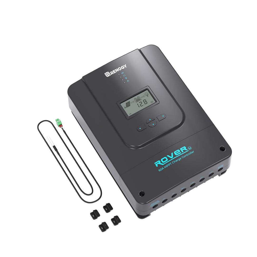 Renogy Solar Charge Controller 60A 12V24V36V48V DC Input Auto Parameter MPPT Charge Controllers for Solar Panels Adjustable LCD for Gel Sealed Flooded Lithium Battery