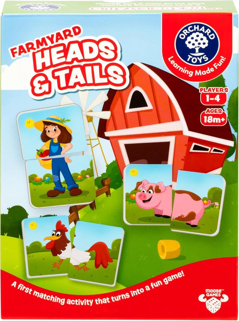 2 x Orchard Toys, Farmyard Heads & Tails Game - New Art, A First Matching Activity That Develops Into a Fun Game, 24 Updated Chunky Cards, Age 18 Months+, 1-4 Players