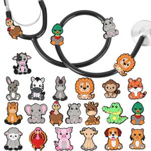 Zoo Animals Stethoscope Charm Tag for Nurse - 20Pcs Cute Animal Medical Plastic Stethoscope Decor Accessories, Present for Pediatric Doctor & Veterinarian, Medical Worker Nursing Graduation