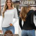 Huukeay 3 Pack Women's Long Sleeve Tops Lettuce Trim Boat Neck Shirts Slim Fit Casual Basic Fitted Tees (M)