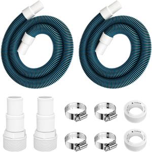 1.5" 6ft Swimming Pool Filter Pump Hose Replacement Kit, fit for Above Ground Swimming Pool Vacuum Skimmer 1 1/2" Filter Hose and for 1.25/1.5" Adapter Fittings -2 Hoses, 2 Adapters, 2 Tapes, 4 Clamps