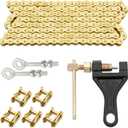 ASDFGHT 420 Chain 420 Standard Roller Chain 132 Link, Gold 420 Drive Chain for 110 125cc Dirt Pit Bike, ATV Quad Go Kart Scooter Mini Bike (With Chain Breaker +0.4" Chain Axle Adjuster)