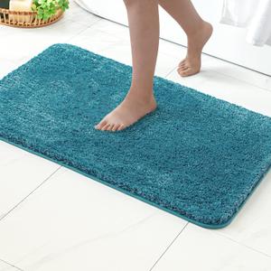 MIULEE Teal Absorbent Bath Rugs, Soft Large Bathroom Mats Non-Slip and Quick-Drying for Bathroom Floor Bathtub Showers, Machine Washable Carpet (24 x 36 Inches)