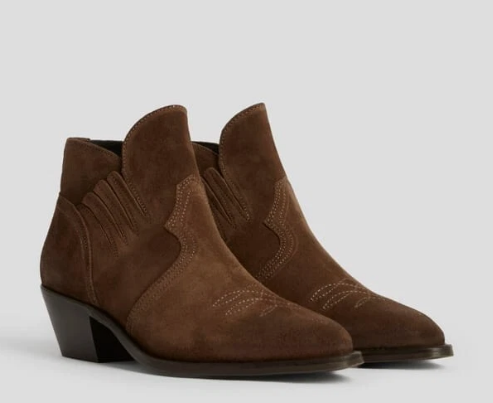 XR ALLSAINTS ALL SAINTS WEIZ HEELED ANKLE BOOTS COWBOY SUEDE TAN BROWN 9