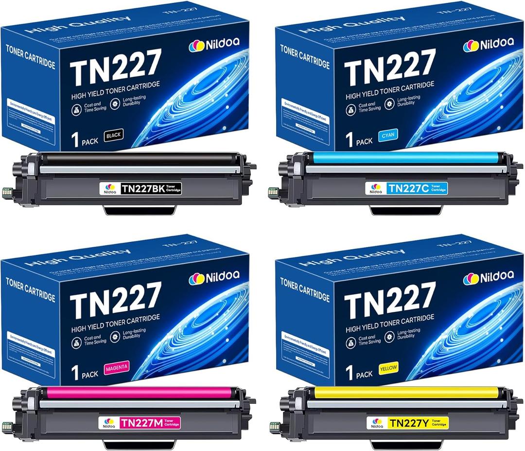 TN227 TN-227BK/C/M/Y Toner Cartridge High Yield Compatible TN227BK TN227C TN227M TN227Y Replacement for Brother TN227BK/C/M/Y TN-227 HL-L3230CDW HL-L3210CW MFC-L3750CDW Printer Ink 4 Pack