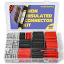haisstronica Non Insulated Butt Connectors Kit, AWG 26-8 220 pcs Tinned Copper Splice Terminals with 220cs 3:1 Heat Shrink Tubing for Automotive Marine Precision chamfered Uninsulated Wire Connectors