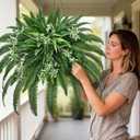 Livole 2 Pcs 48" Large Fake Ferns with Spider Plant, Artificial Ferns for Outdoors Large Faux Boston Fern with 110 Branches Realistic UV Resistant for Planter Indoor Home Garden Porch Hanging Decor