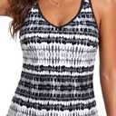 Yonique Womens Tankini Top Only Athletic Swim Top Modest Tankini Swimsuit No Bottom, 22 Plus, Black And White